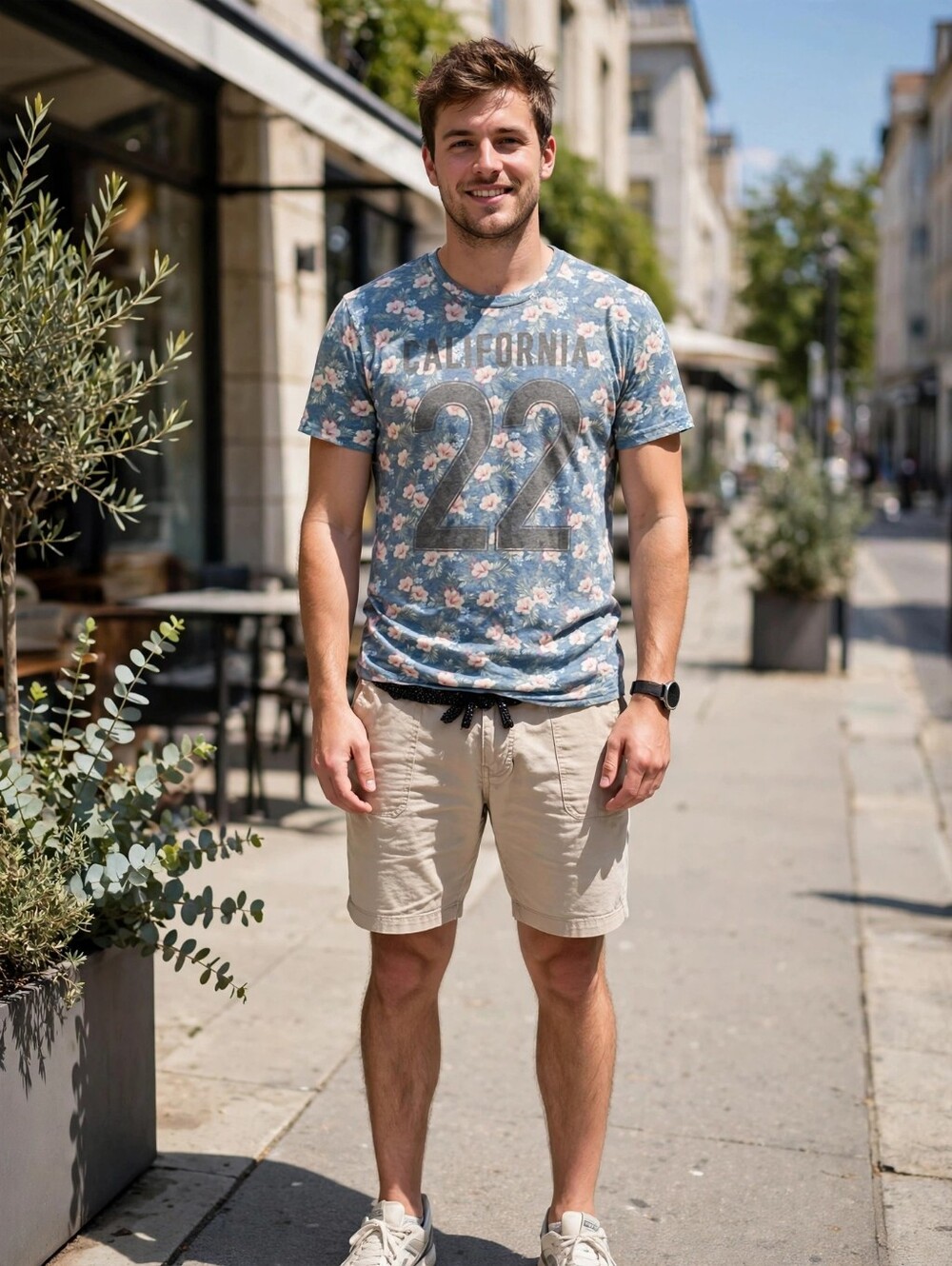Hollister Men's Blue Floral California 22 Graphic T-Shirt | Size S